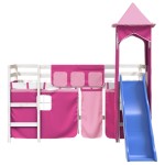 vidaXL Pat etajat de copii cu turn, roz, 80x200 cm, lemn masiv pin vidaXL Pat etajat de copii cu turn, roz, 80x200 cm, lemn masiv pin