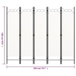 vidaXL Paravan de cameră cu 5 panouri, alb, 200 x 180 cm vidaXL Paravan de cameră cu 5 panouri, alb, 200 x 180 cm