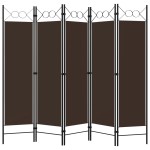 vidaXL Paravan de cameră cu 5 panouri, maro, 200 x 180 cm vidaXL Paravan de cameră cu 5 panouri, maro, 200 x 180 cm