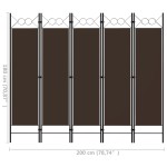 vidaXL Paravan de cameră cu 5 panouri, maro, 200 x 180 cm vidaXL Paravan de cameră cu 5 panouri, maro, 200 x 180 cm