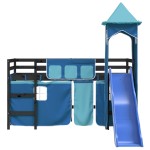 vidaXL Pat etajat de copii cu turn albastru 90x190 cm lemn masiv pin vidaXL Pat etajat de copii cu turn albastru 90x190 cm lemn masiv pin