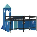 vidaXL Pat etajat de copii cu turn albastru 90x190 cm lemn masiv pin vidaXL Pat etajat de copii cu turn albastru 90x190 cm lemn masiv pin