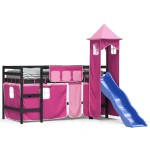 vidaXL Pat etajat de copii cu turn, roz, 90x190 cm, lemn masiv pin vidaXL Pat etajat de copii cu turn, roz, 90x190 cm, lemn masiv pin
