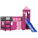 vidaXL Pat etajat de copii cu turn, roz, 90x190 cm, lemn masiv pin vidaXL Pat etajat de copii cu turn, roz, 90x190 cm, lemn masiv pin