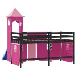 vidaXL Pat etajat de copii cu turn, roz, 90x190 cm, lemn masiv pin vidaXL Pat etajat de copii cu turn, roz, 90x190 cm, lemn masiv pin