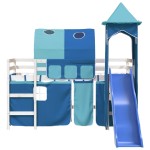 vidaXL Pat etajat de copii cu turn albastru 80x200 cm lemn masiv pin