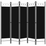 vidaXL Paravan de cameră cu 5 panouri, negru, 200 x 180 cm vidaXL Paravan de cameră cu 5 panouri, negru, 200 x 180 cm