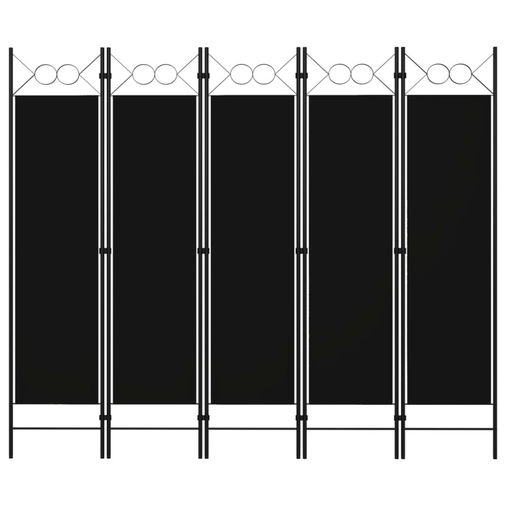 vidaXL Paravan de cameră cu 5 panouri, negru, 200 x 180 cm