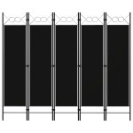 vidaXL Paravan de cameră cu 5 panouri, negru, 200 x 180 cm vidaXL Paravan de cameră cu 5 panouri, negru, 200 x 180 cm