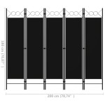vidaXL Paravan de cameră cu 5 panouri, negru, 200 x 180 cm vidaXL Paravan de cameră cu 5 panouri, negru, 200 x 180 cm