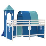 vidaXL Pat etajat de copii cu turn albastru 90x190 cm lemn masiv pin