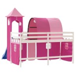 vidaXL Pat etajat de copii cu turn, roz, 90x190 cm, lemn masiv pin