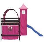 vidaXL Pat etajat de copii cu turn, roz, 90x190 cm, lemn masiv pin