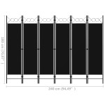 vidaXL Paravan de cameră cu 6 panouri, negru, 240 x 180 cm vidaXL Paravan de cameră cu 6 panouri, negru, 240 x 180 cm
