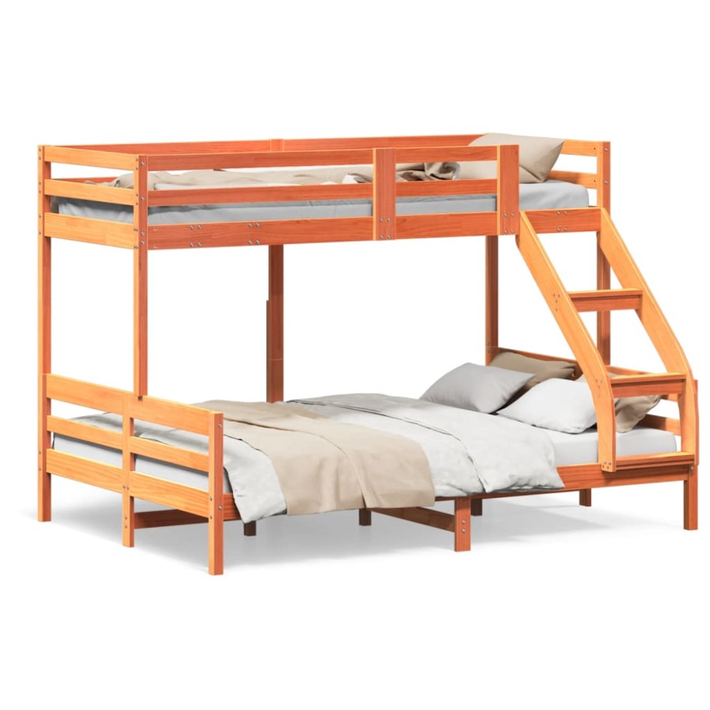 vidaXL Pat supraetajat 80x200/140x200 cm maro ceruit lemn masiv de pin