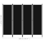 vidaXL Paravan de cameră cu 4 panouri, negru, 200 x 180 cm vidaXL Paravan de cameră cu 4 panouri, negru, 200 x 180 cm