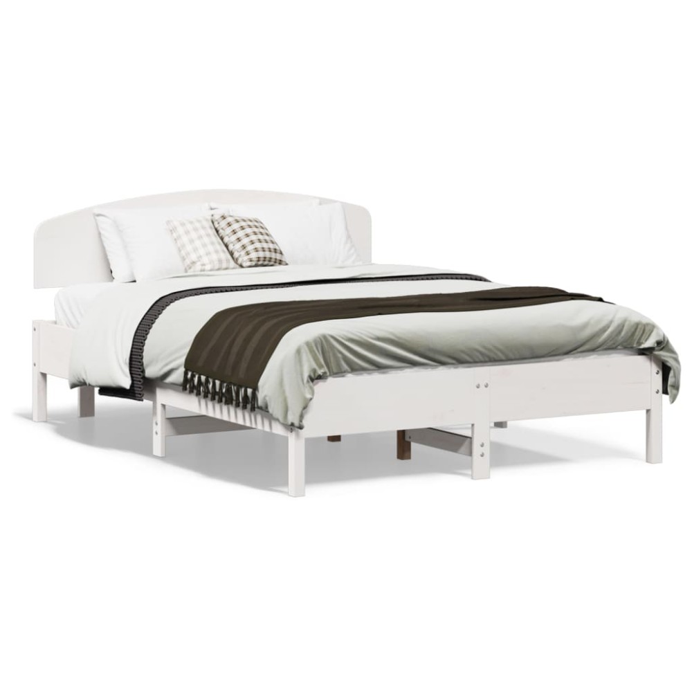 vidaXL Cadru de pat fără saltea, alb, 135x190 cm, lemn masiv de pin