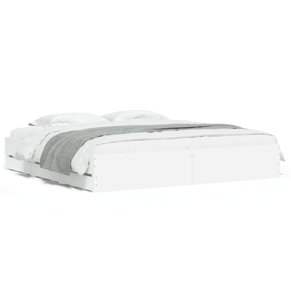 vidaXL Cadru de pat cu sertare alb 200x200 cm lemn prelucrat