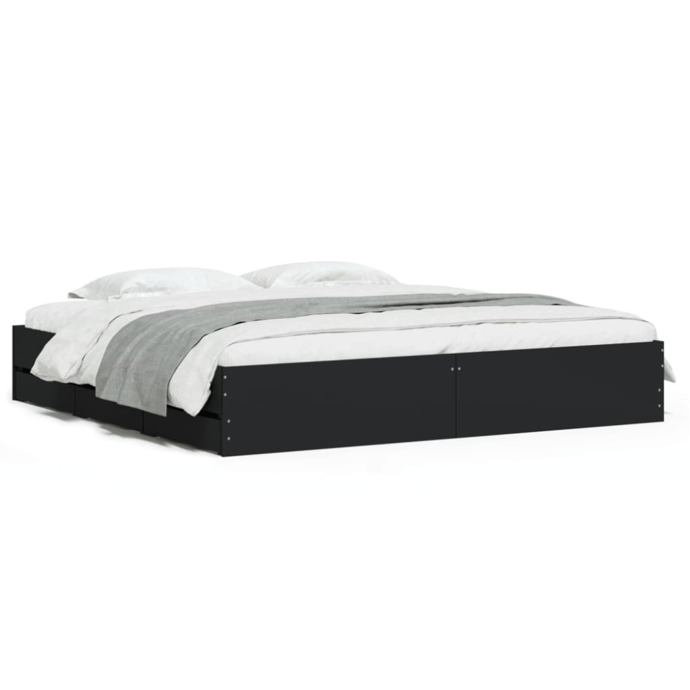 vidaXL Cadru de pat cu sertare negru 200x200 cm lemn prelucrat