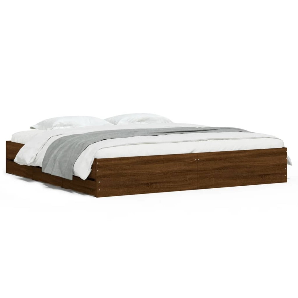 vidaXL Cadru de pat cu sertare stejar maro 200x200 cm lemn prelucrat