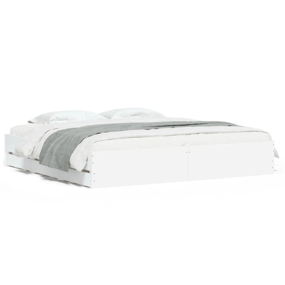 vidaXL Cadru de pat cu sertare, alb, 180x200 cm, lemn prelucrat