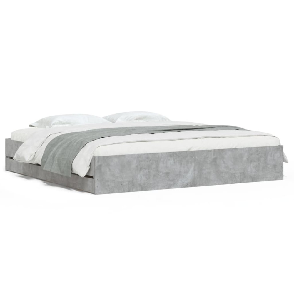 vidaXL Cadru de pat cu sertare, gri beton, 180x200 cm, lemn prelucrat