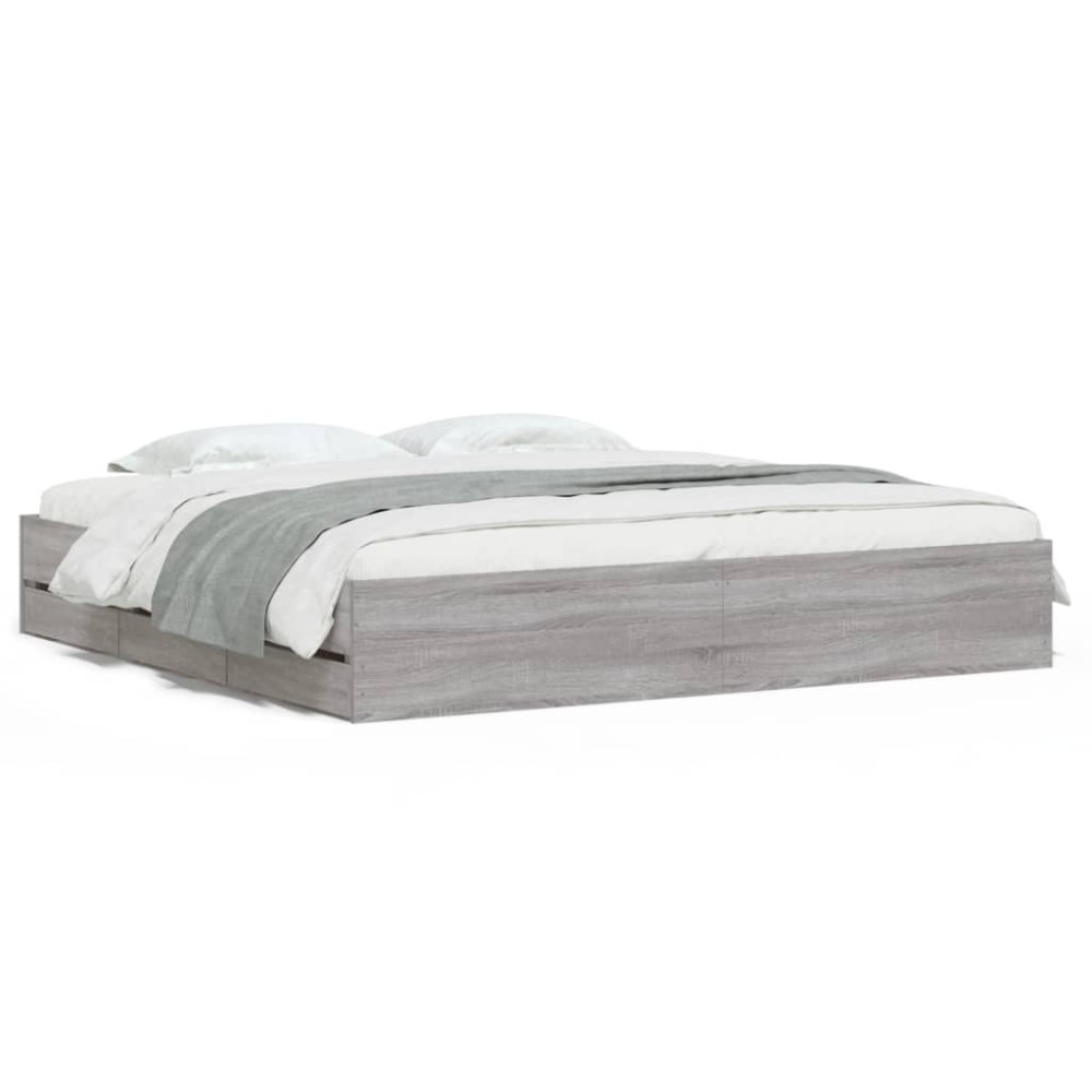vidaXL Cadru de pat cu sertare gri sonoma 180x200 cm lemn prelucrat