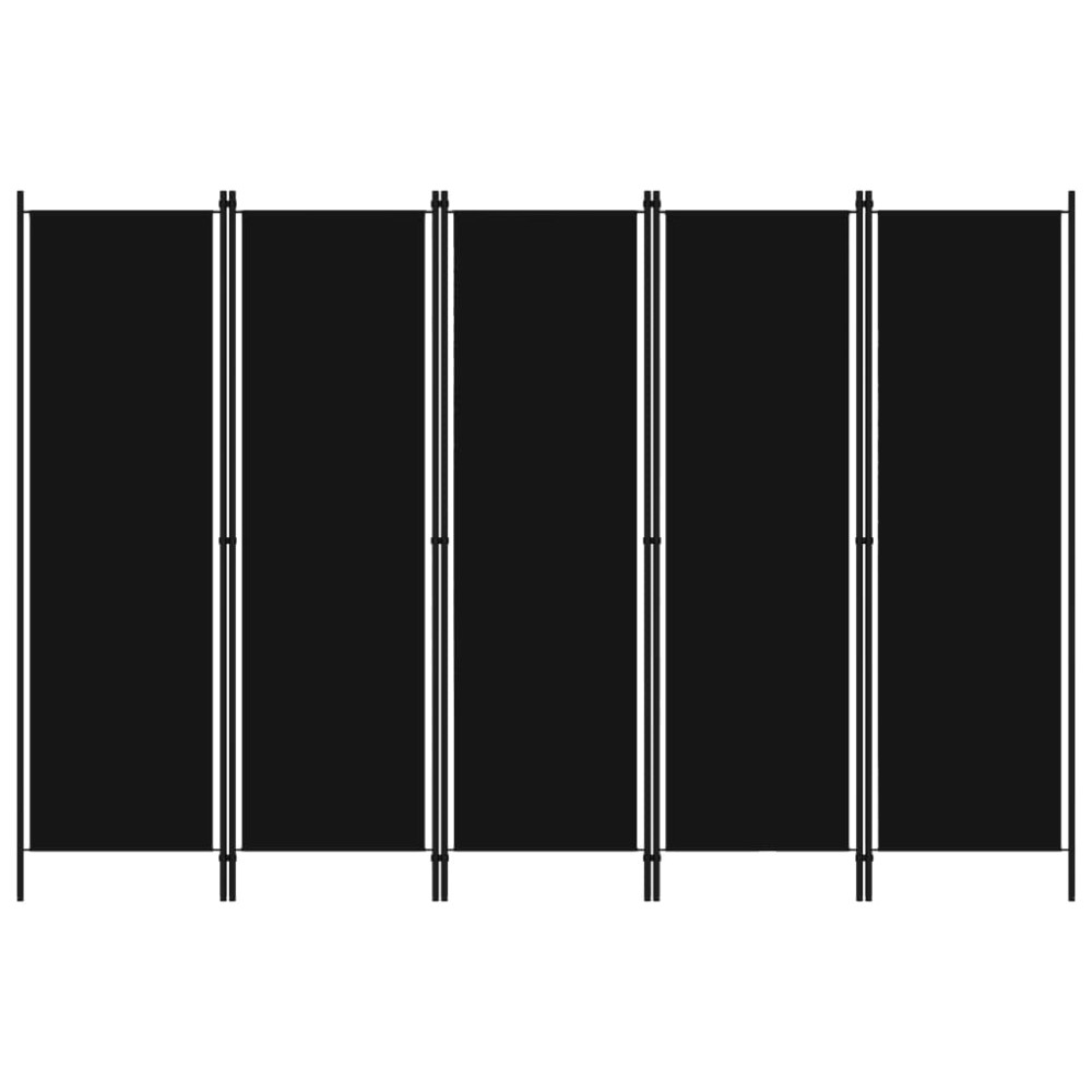 vidaXL Paravan de cameră cu 5 panouri, negru, 250 x 180 cm