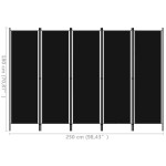 vidaXL Paravan de cameră cu 5 panouri, negru, 250 x 180 cm vidaXL Paravan de cameră cu 5 panouri, negru, 250 x 180 cm