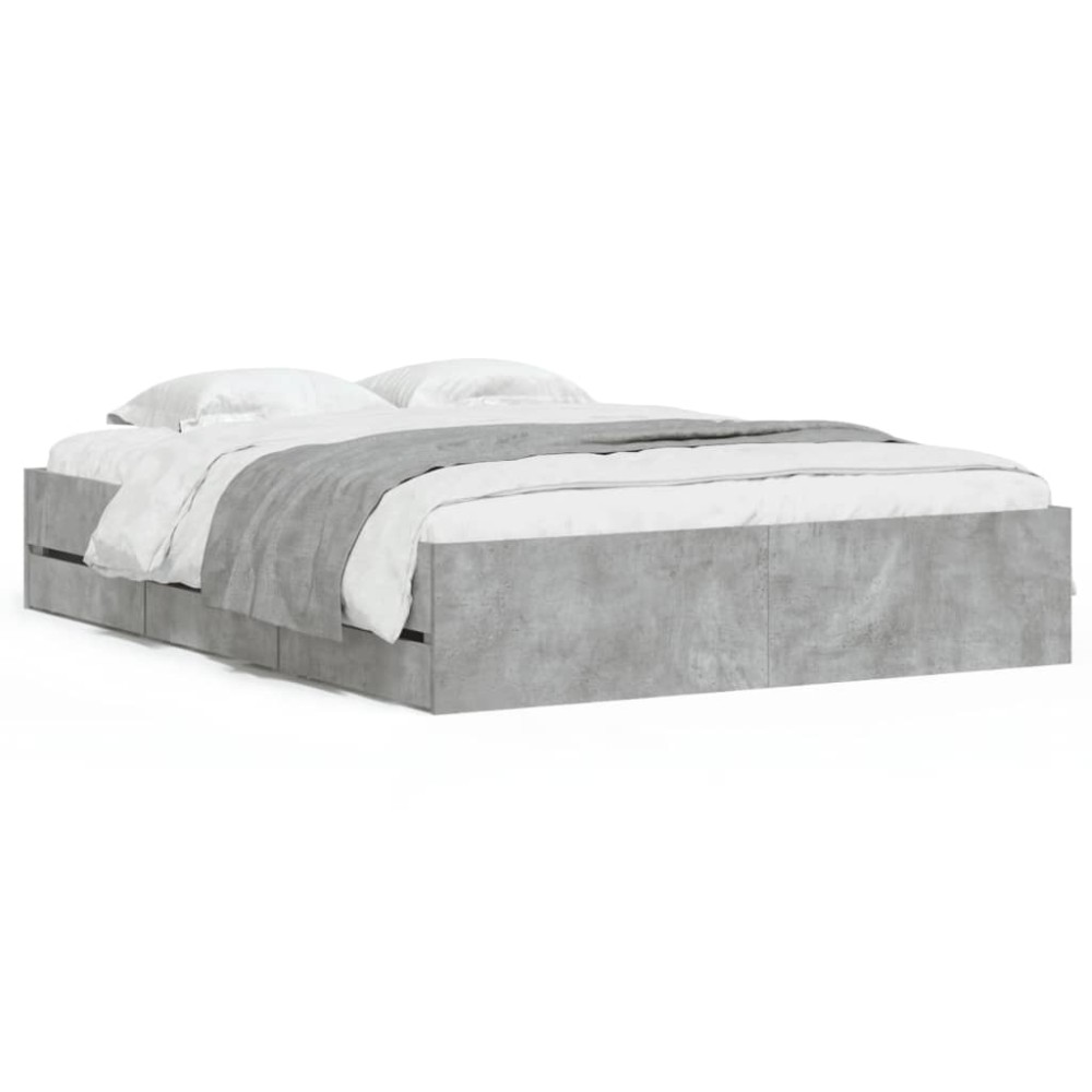 vidaXL Cadru de pat cu sertare, gri beton, 150x200 cm, lemn prelucrat
