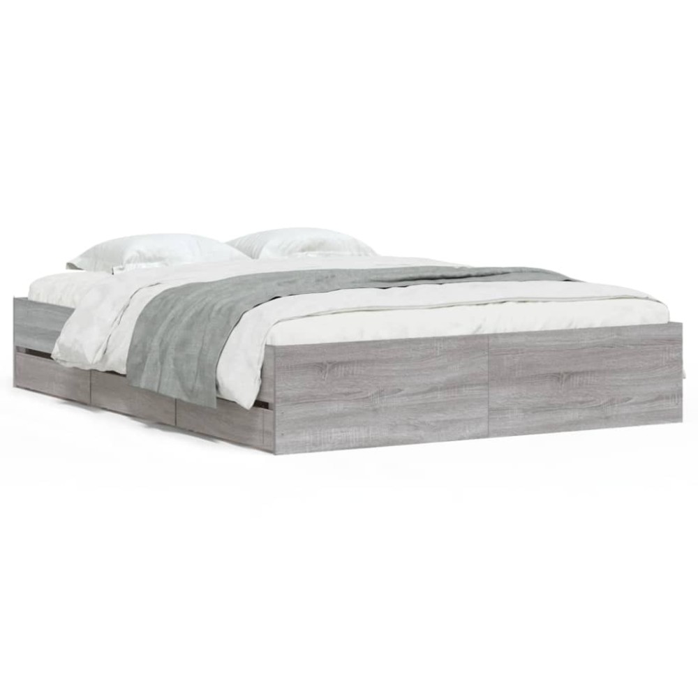 vidaXL Cadru de pat cu sertare gri sonoma 150x200 cm lemn prelucrat