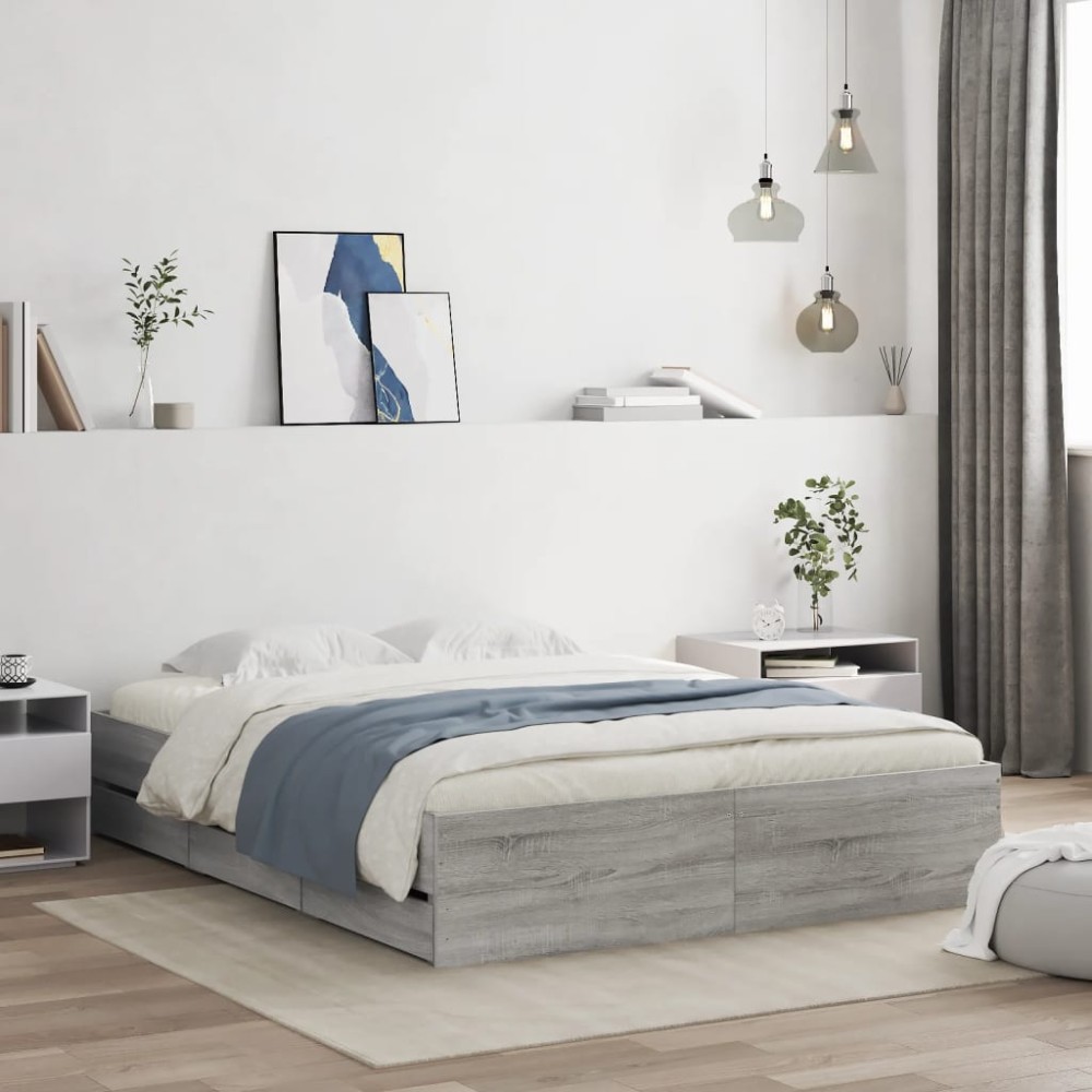 vidaXL Cadru de pat cu sertare gri sonoma 140x200 cm lemn prelucrat