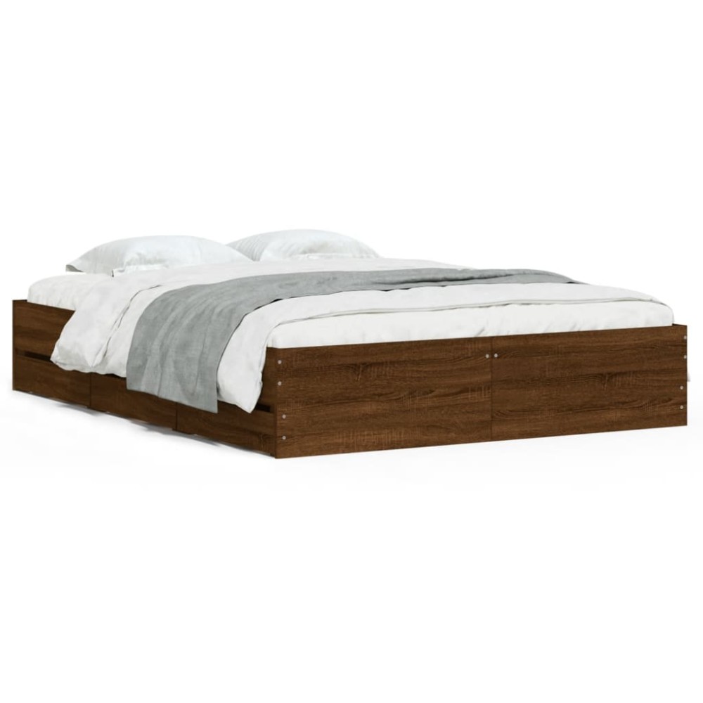 vidaXL Cadru de pat cu sertare, stejar maro, 140x200 cm lemn prelucrat