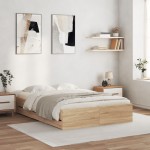 vidaXL Cadru de pat cu sertare stejar sonoma 120x200 cm lemn prelucrat vidaXL Cadru de pat cu sertare stejar sonoma 120x200 cm lemn prelucrat