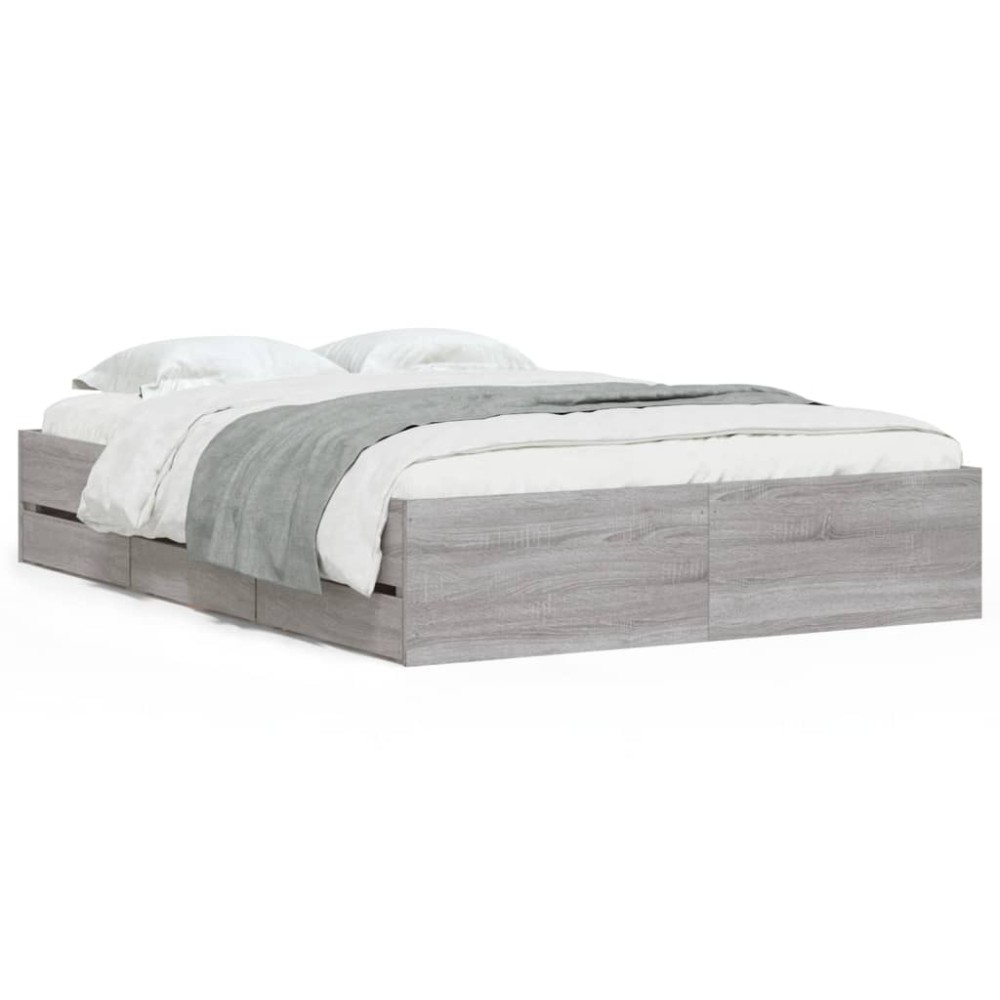 vidaXL Cadru de pat cu sertare gri sonoma 120x200 cm lemn prelucrat