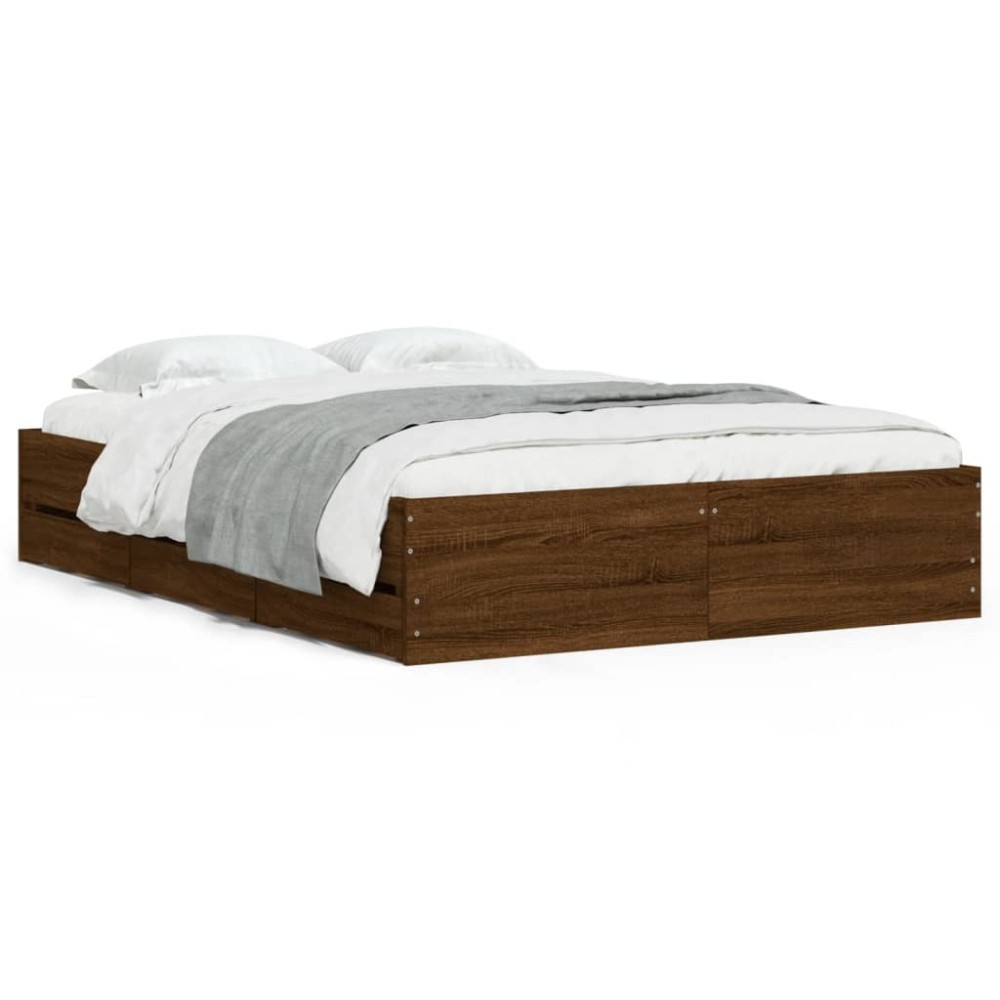 vidaXL Cadru de pat cu sertare, stejar maro, 120x200 cm lemn prelucrat