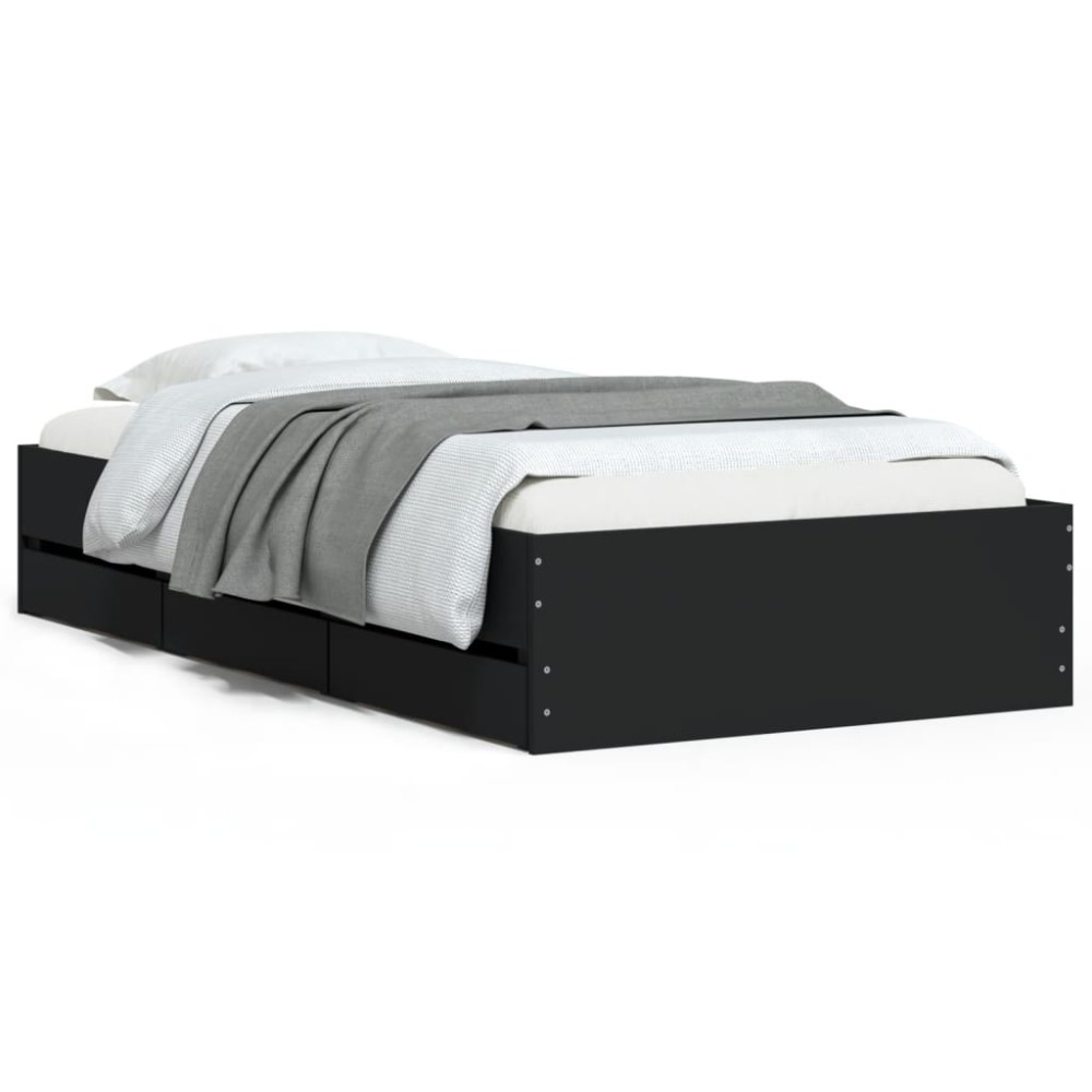 vidaXL Cadru de pat cu sertare, negru, 100x200 cm, lemn prelucrat