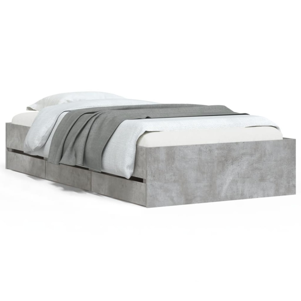 vidaXL Cadru de pat cu sertare, gri beton, 100x200 cm, lemn prelucrat