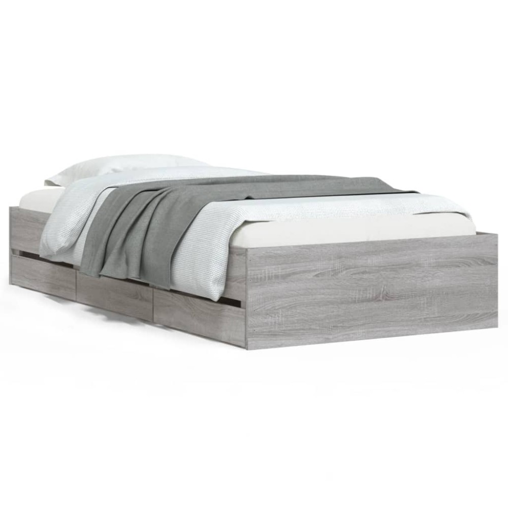 vidaXL Cadru de pat cu sertare gri sonoma 100x200 cm lemn prelucrat
