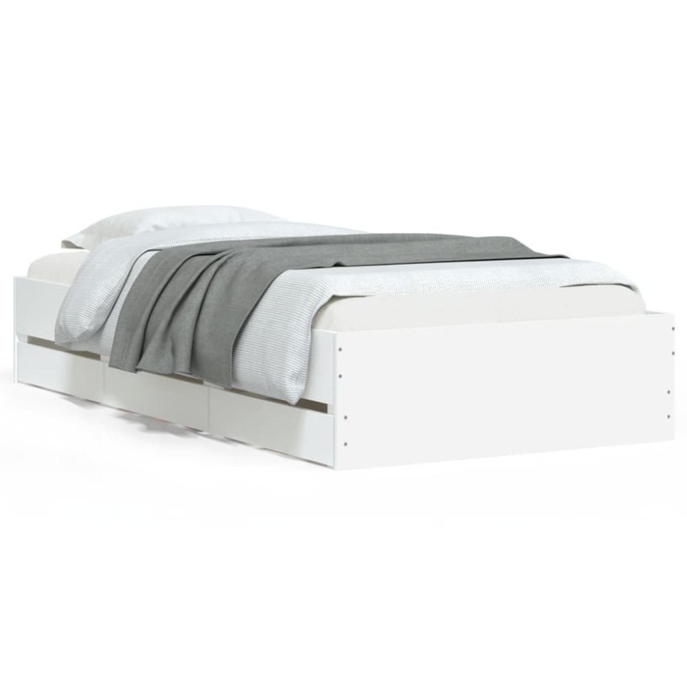 vidaXL Cadru de pat cu sertare, alb, 90x200 cm, lemn prelucrat