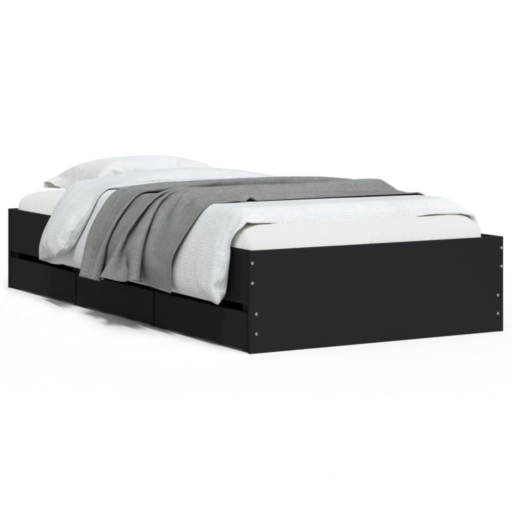 vidaXL Cadru de pat cu sertare, negru, 90x200 cm, lemn prelucrat