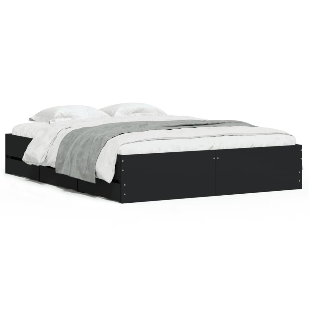 vidaXL Cadru de pat cu sertare, negru, 140x190 cm, lemn prelucrat