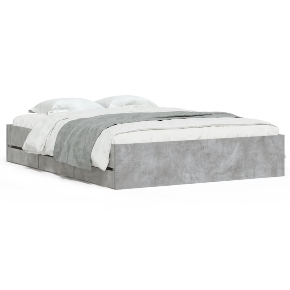 vidaXL Cadru de pat cu sertare, gri beton, 140x190 cm, lemn prelucrat