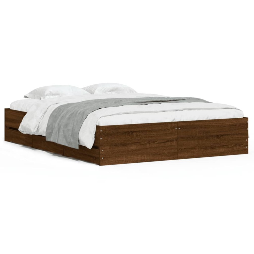 vidaXL Cadru de pat cu sertare, stejar maro, 140x190 cm lemn prelucrat
