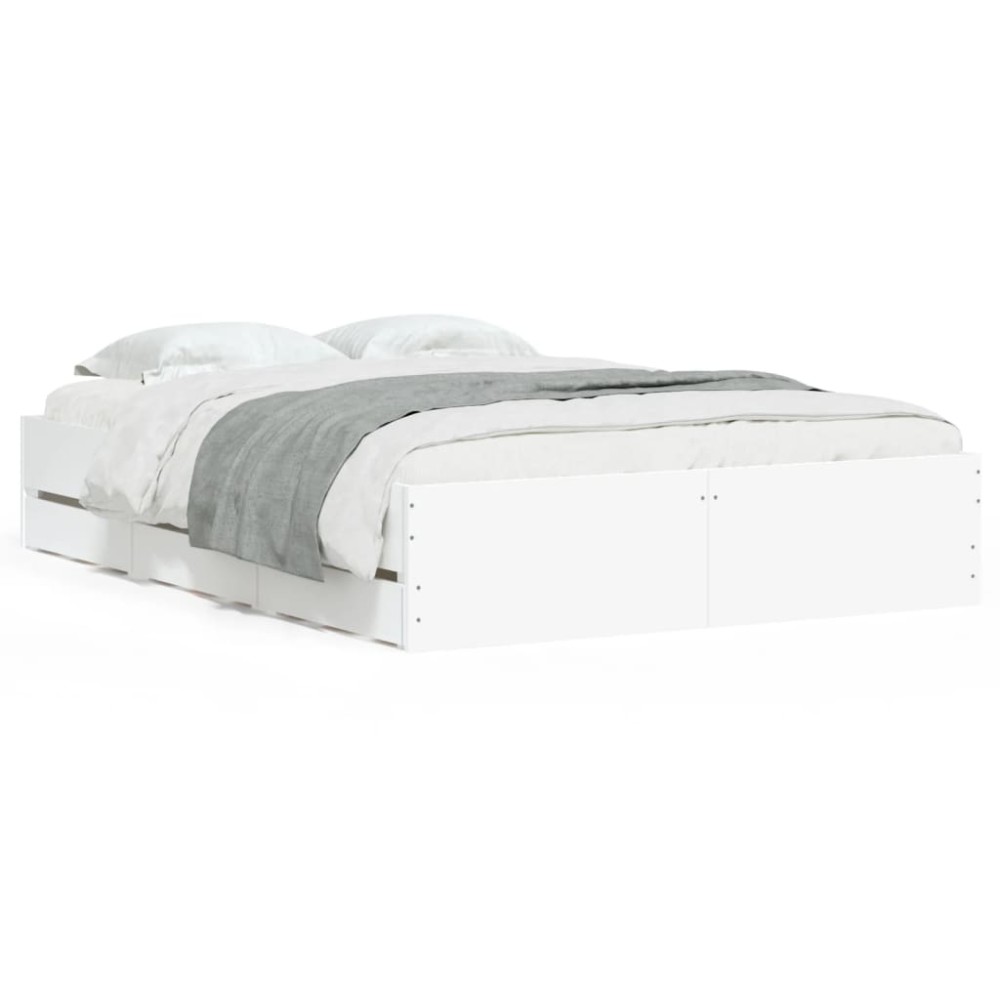vidaXL Cadru de pat cu sertare, alb, 135x190 cm, lemn prelucrat