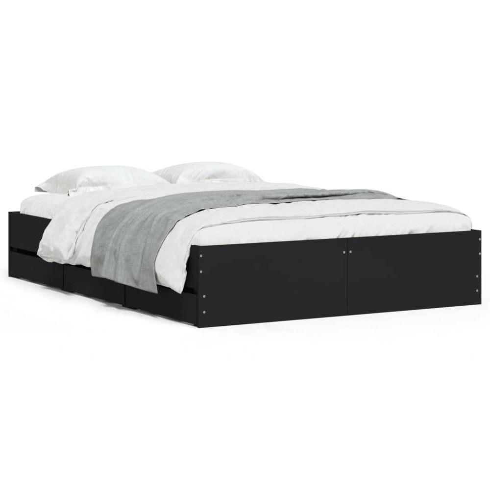 vidaXL Cadru de pat cu sertare, negru, 120x190 cm, lemn prelucrat