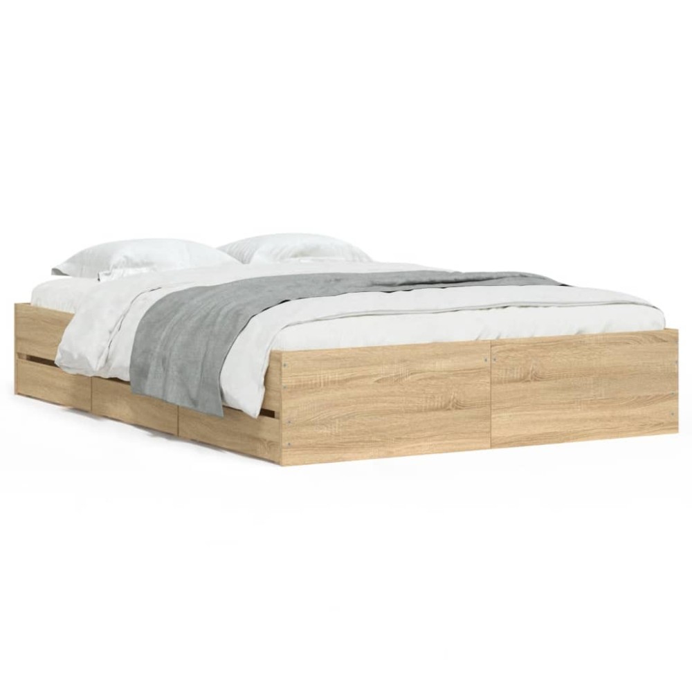 vidaXL Cadru de pat cu sertare stejar sonoma 120x190 cm lemn prelucrat