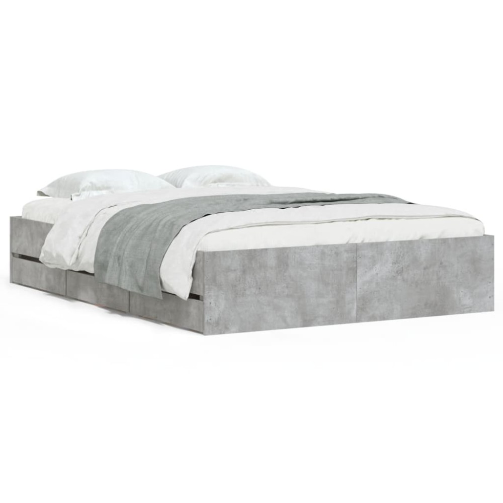 vidaXL Cadru de pat cu sertare, gri beton, 120x190 cm, lemn prelucrat