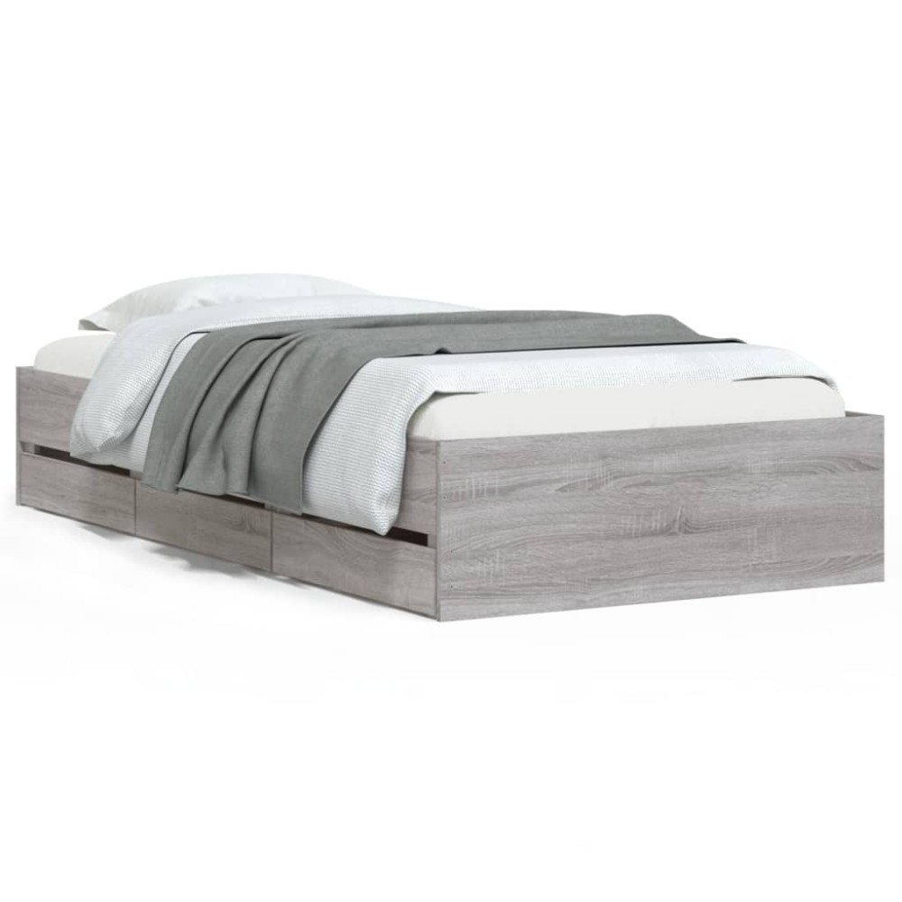 vidaXL Cadru de pat cu sertare gri sonoma 90x190 cm lemn prelucrat