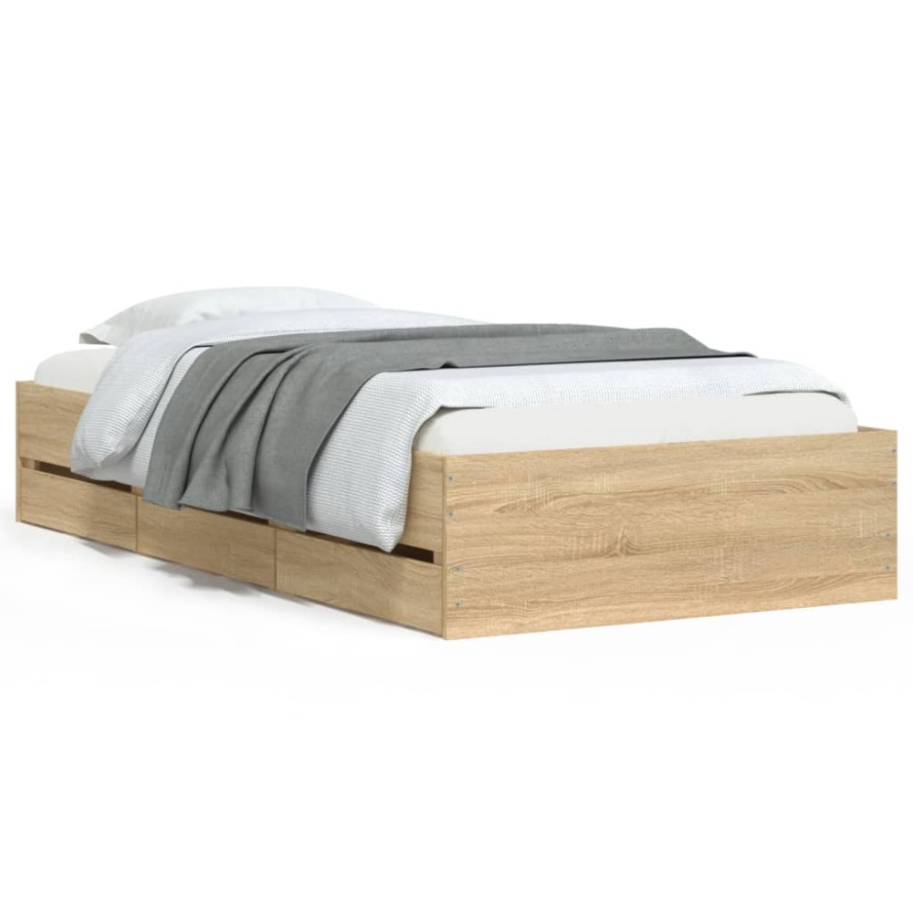 vidaXL Cadru de pat cu sertare stejar sonoma 75x190 cm lemn prelucrat